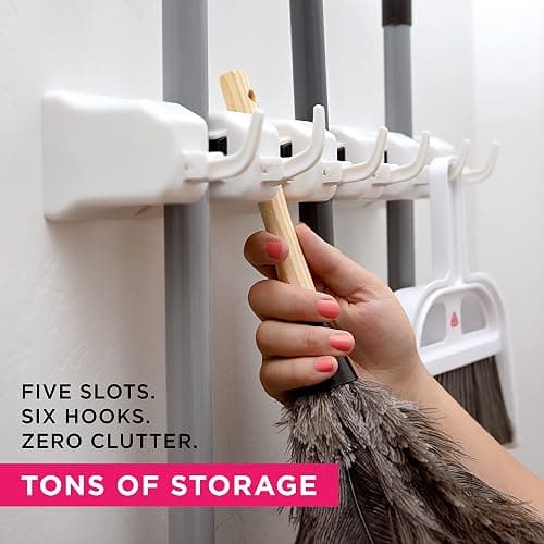 EXTRA GRIP Mop & Broom Holder Wall Mount - Wall Hanging Garden Tool & Utility Closet Organizer, Mop & Broom Hook, Broom Hanger Wall Mount, Mop Broom Organizer, Wall Mounted Broom Rack Mop Storage thumbnail 3