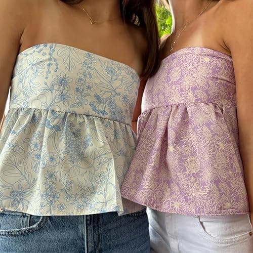 Women Y2k Tube Tops Strapless Floral Bandeau Vest Sexy Tie Up Sleeveless Backless Cute Tops Summer Grunge Clothes thumbnail 5