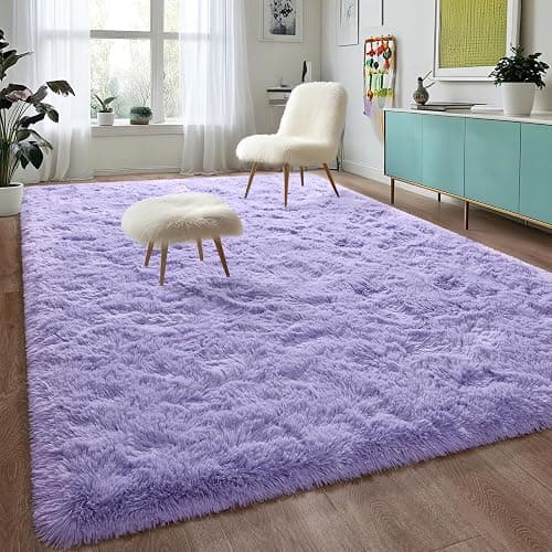 DweIke Fluffy Lavender Purple Rugs for Bedroom Living Room, 3x5 Feet Soft Plush Shaggy Light Lilac Purple Girls Boys Kids Rug, Non-Slip and Machine Washable Carpet for Dorm Nursery Classroom Decor thumbnail 7
