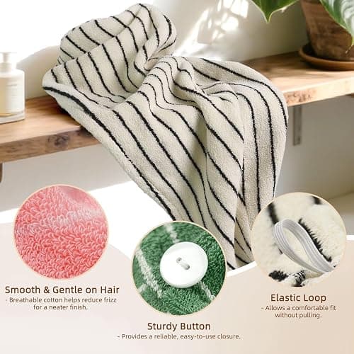 Jacquotha Cotton Hair Towels Wrap for Women, 3 Pack (Black, Pink, Green) | Quick Drying Hair Turban Towel for Wet Hair, 25” x 9.5”, Shower Spa Travel thumbnail 4
