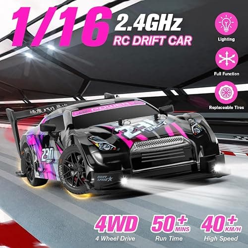 PANKQQ RC Drift Car, 1:16 Scale Drifting RC Cars, 2.4GHz 4WD RC Race Car, 40km/h High-Speed Remote Control Drift Car Vehicle, Racing Sport Toy Ideal Gift for Boys Girls Kids-2 USB Batteries (Purple) - Image 1