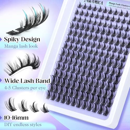 Manga Lash Clusters Kit DIY Anime Eyelash Extension Kit 10-16mm Spiky Individual Lashes Clusters Wide Anime Eyelash Clusters Kit with 2-in-1 Bond & Seal Precision Tweezers DIY Lash Kit by Yawamica thumbnail 6