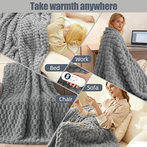 Eastsora Heated Blanket Throw 50" x 60" Soft Ribbed Faux Fur Flannel Fast Heating 12 Heat Levels 1–12H Timer & Overheat Protection & Auto Shut-Off & ETL FCC & Machine Washable Heated Throw thumbnail 8