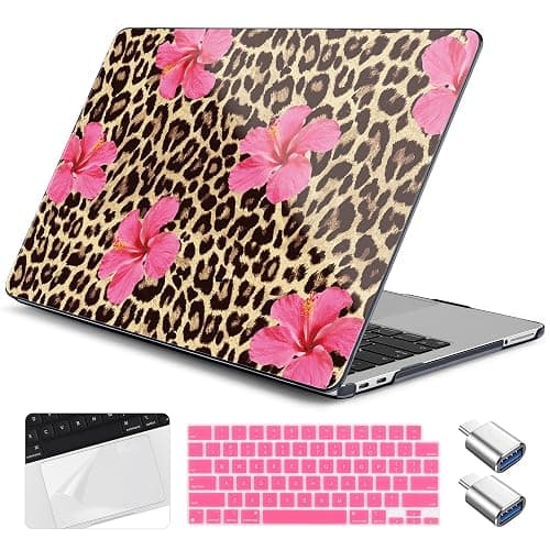 Yebiseven for MacBook Neo 13 inch Case 2026 (Model A3404, A18 Pro) Shockproof & Scratch-Resistant Hard Shell, Keyboard Cover, Trackpad Protector, 2 OTG Adapter, for Women Girly Cute, Leopard Flower - Image 1
