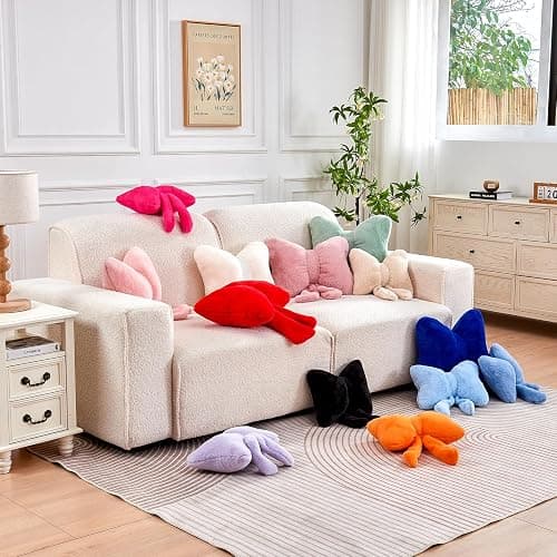XVTRU Pink Bow Pillow, Soft Bow Decorative Pillows with Faux Rabbit Fur, Cute 12" Bow Throw Pillows, Aesthetic Home Decor Bow Shaped Plush Pillow for Bedroom Sofa Couch thumbnail 6