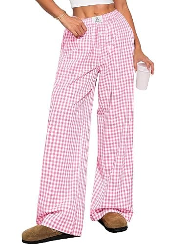 ANRABESS Womens Striped Gingham Pants 2026 Pajama Lounge Boxer Pants Cute Comfy PJ Bottoms with Pockets Y2K Plaid Outfits - Image 1