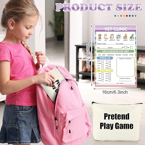 Eaasty 15 Pcs Kids Pretend Game Cards Set Include 6 Reusable Dry Erase Pads 6.3" x 8.7" 1 Canvas Bag 8 Erasable Markers for Imaginative Role Playtime Doctor Police Teacher Vet Coffee Restaurant thumbnail 2
