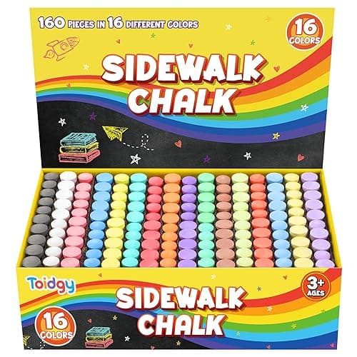 Toidgy 160 PCS Washable Sidewalk Chalks Set for Kids, 16 Colors Non-Toxic Jumbo Sidewalk Chalk Bulk for Outdoor Art Play, Painting on Chalkboard, Blackboard and Playground, Kids Outdoor Toys