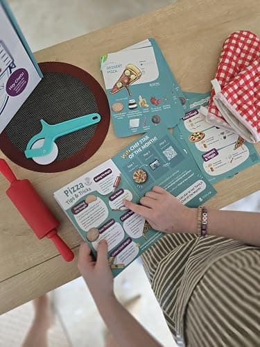 Tovla Jr. Kids Pizza Making Kit | Real Reusable Chef Tools | Ages 5-12 | Silicone Baking Mat Rolling Pin Pizza Cutter | Oven Mitts Chef Hat | 7 Visual Recipe Cards | Family Fun Birthday Gift thumbnail 7