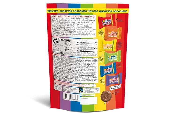 Tony’s Chocolonely Assorted Chocolate Candy Pieces, Belgian Milk & Dark Chocolate, Caramel Sea Salt, Almond Sea Salt, Honey Almond Nougat, Pretzel Toffee, Quality Fairtrade Cocoa, 36 Count, 11.28 Oz thumbnail 4