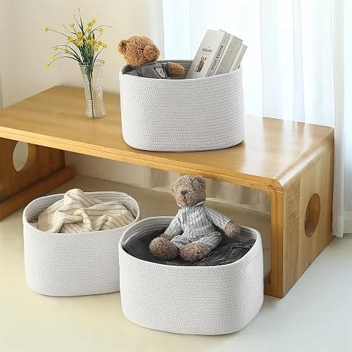 ECDYQXVU Cotton Rope Shelf Storage Basket, 15x10x9 in, Shelf Storage Baskets for Clothes, Toys, Towels, Books, Laundry (White, 1 Pack) - 1 Pack - White thumbnail 7
