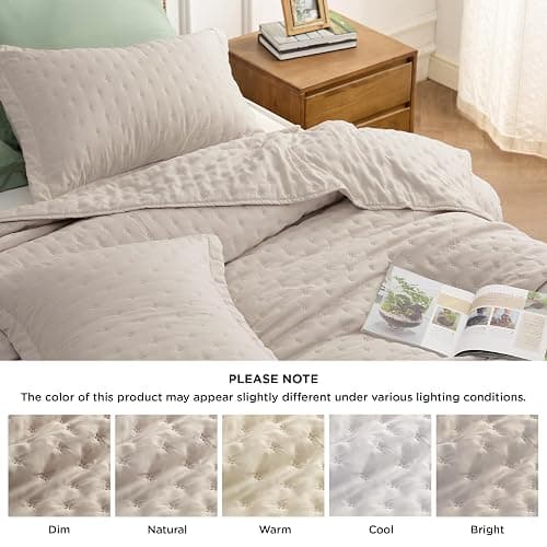 Bedsure King Quilt - Linen Bedspread King Size & Lightweight Comforter, Modern Farmhouse Coverlet with Clover Pattern, Ultra Soft All-Season Bedding, 106 x 96 Inches thumbnail 9
