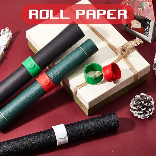 Charniol 12 Pieces Wrapping Paper Roll Holder Holiday Flip Wrap Silicone Covered Metal Strips 1'' x 9'' Stabilizer Slap Band for Christmas Poster Gift Paper Vinyl Storage Organize, White Red Green thumbnail 6