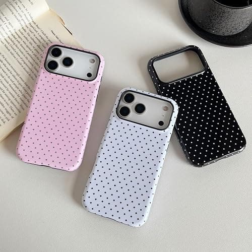 Longlayss Compatible for iPhone 17 Pro Max Case Cute Polka Dot Phone Case | Cute Aesthetic Polka Dot Phone Cover for Women Girl Shockproof Slim TPU and Hard PC Protective Cover (White) thumbnail 2