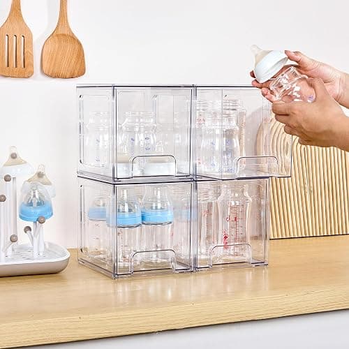 Vtopmart 8 Pack Stackable Under Sink Organizer Drawers, Clear Acrylic Storage Bins for Kitchen and Bathroom Cabinets, Baby Bottles, Cleaning Supplies, 6.6'' Tall Space-Saving Drawer System thumbnail 2