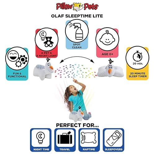 Pillow Pets Disney Frozen Olaf, 11" Sleeptime Lite | Snuggle Buddy and Night Light in One, Projects Rainbow Stars, 3 Color Modes, 20-Minute Auto-Off Timer thumbnail 7