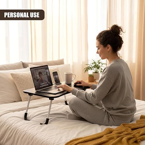 GEEZY Foldable Laptop Table with Drawer - MDF Wood Desk with Cup Holder, Tablet Slot, Anti-Slip Legs - Portable Laptop Desk Tray for Sofa, Bed, Work, Gaming, Eating, TV, Studying, Drawing and Crafts thumbnail 4