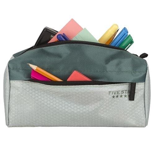 Five Star Pencil Pouch, Pen Case, 9-Pocket Zipper Pouch, Storage Organizer for School Supplies Earbuds Chargers Cables Makeup, Green/Juniper (500214F-ECM) thumbnail 5