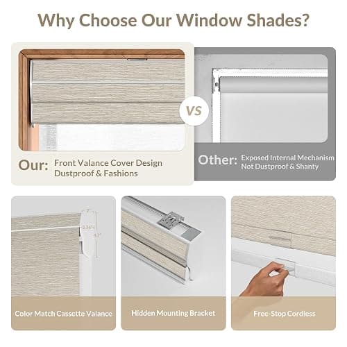 Boolegon Cordless Dual Roller Shades, Jacquard Beige & White, Custom Size | Double Window Shades, Blackout and Light Filtering Shades with Valance, Day and Night Roller Blinds for Home Office Door thumbnail 6