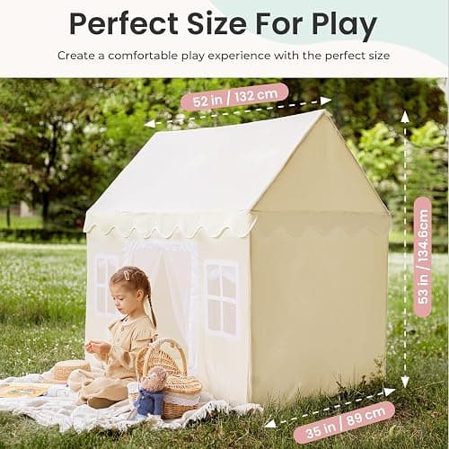 Tiny Land Play Tent with Padded Mat & LED Lights, Kids Tent, Playhouse for Kids, Indoor Bed Tent for Toddler, Toys for 3,4,5,6-Year-Old Girls, Neutral Color Play Room Furniture thumbnail 2