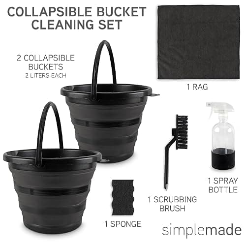 SIMPLEMADE Collapsible Bucket Cleaning Set - Includes 2 Foldable Buckets, Spray Bottle, Rag, Scrubbing Brush and Sponge - Holds Up to 10 liters, Easy Storage, All-Purpose Cleaning Solution thumbnail 3
