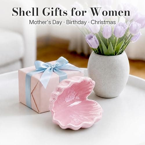 Pink Shell Ring Holder for Jewelry, Coastal Chic Organizer, Pink Home Decor | Vanity Organizer Aesthetic Nightstand Bathroom Pink Room Decor, Mother's Day Friendship Christmas Birthday Gifts for Women thumbnail 7