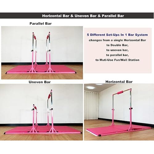 MARFULA Gymnastics Double Horizontal Bars 3Play Parallel Bars Uneven Bars Gymnastics Training Kip Bar with 304 Stainless Steel Regulating Arms & Fiberglass Rail for Indoor Outdoor Home Club Use thumbnail 2