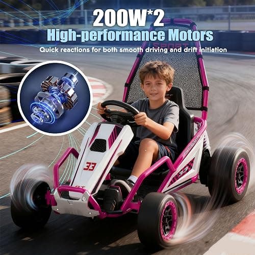 24V Electric Go Kart for Kids, Drift Kart w/Dual 200W Motors, 11 MPH, Front EVA Wheel & Metal Frame, Outdoor Ride on Toy w/Music & Lights, 2 Speed, 5 Point Harness, Crazy Cart for Ages 6-12, Pink thumbnail 6