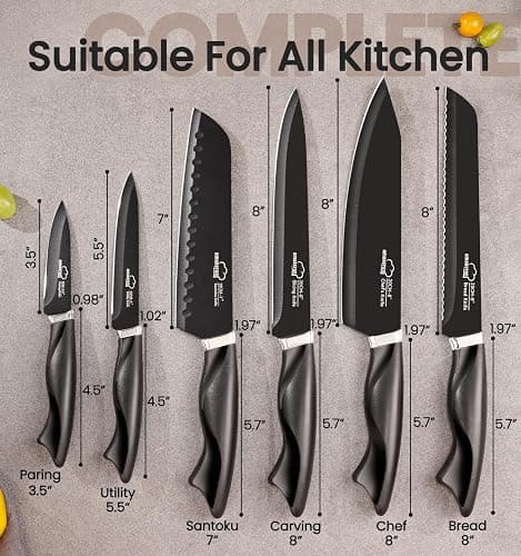 Knife Set, 15 Pieces Kitchen Knife Set with Built in Sharpener, German High Carbon Stainless Steel Knife Block Set, Dishwasher Safe, Black thumbnail 3