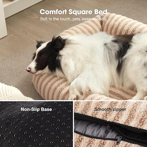 MIXJOY Dog Bed Medium Size Dog, Washable Medium Dogs Bed with Removable Cover, Soft Rectangle Doggy Ded Fluffy Plush Faux Fur Pet Bed with Anti-Slip Bottom, 30"x24"x8", Beige thumbnail 4
