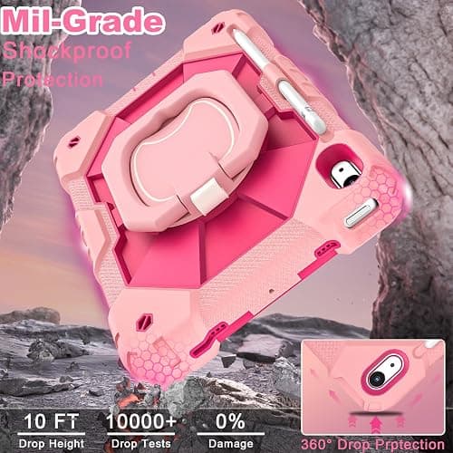 WESOROL Case for iPad (A16) 11th Generation 11 Inch (2025) iPad 10th Generation 10.9 Inch (2022),Full-Body Drop Protection i Pad Case 10th Gen with Rotating Stand Screen Protector Pencil Holder,Rose thumbnail 6