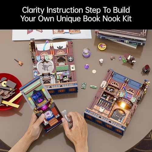 Tweandar Magic Book Nook Building Set with Light. Magic Academy Book Nook Building Kit, DIY Book Nook Building Set for Home Bookshelf Decor for Adults, Teens, Boys, Girls. thumbnail 4