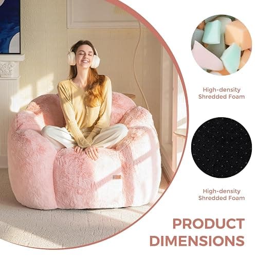 MAXYOYO Bean Bag Chair for Adults, Floral Shaped Bean Bag Sofa | Ultra Soft Faux Fur Floor Sofa, Large Reading Chair for Living Room Bedroom, Pink, Single thumbnail 7