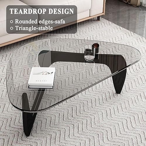Mid Century Modern Glass Coffee Table, Black Coffee Table for Living Room, Elegant and Functional Coffee Tables,Suitable for Bedroom Living Room Reception Office Tables（Black/Transparent，Large） thumbnail 4