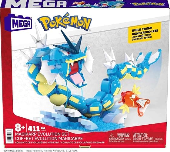 MEGA Pokémon Action Figure Building Toys Set for Kids, Magikarp Evolution Set with 411 Pieces, Buildable and Poseable Gyarados, 20 inches thumbnail 7