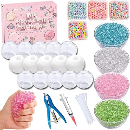 DIY Stress Ball Making Kit, Squishy Maker Kit with 15 TPR Ball Skins, 8 Types of Fillers, Air Pump Vacuum Tool & 20 Cable Ties, Make Your Own Squishies for ASMR Anxiety Relief Sensory Fidget Toys - Image 1