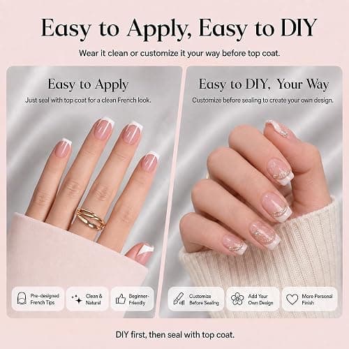 Beetles French Tips Press On Nails - Short Square 150 Pcs | 15 Sizes Pink Fake Nail Tips, Salon Quality Value at Home, Acrylic False Nails Art DIY Gifts For Women thumbnail 3