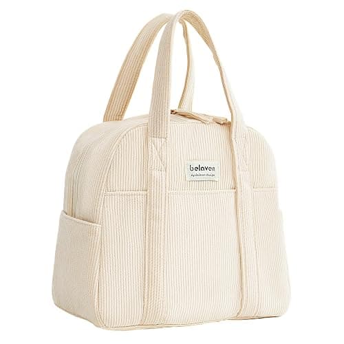 belaven Insulated Lunch Bag for Women, 6-Hour Cold Retention Cooler Tote with Sturdy Handle, 15-Can Spacious Capacity, Leakproof Corduroy Fabric & Aluminum Foil Lining, (Beige) - Image 1