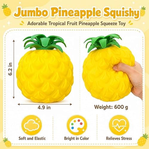 Jumbo Pineapple Squishy Toys, Gaint Big Realistic Pineapple Stress Balls | Squeeze Sensory Fidget Toys for Stress & Anxiety Relief, Non-Sticky & No Odor, Birthday Gifts Party Favor for Adults thumbnail 2
