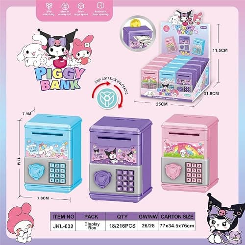 Kawaii Mini Piggy Bank for Boys Girls, Kids Money Saving Box Money Safe,Suitable, Birthday Gifts (kurom) thumbnail 2