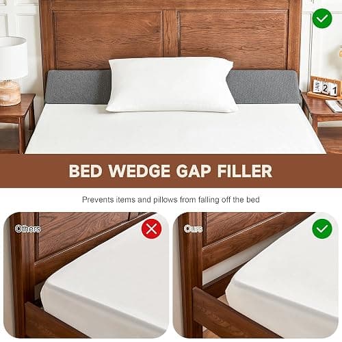 IFNOW Queen Size(60"x6"x10") Bed Wedge Pillow for Headboard, Mattress Gap Filler(0-8"), Bed Wedge for Gap Between Your Headboard and Mattress Dark Grey thumbnail 6