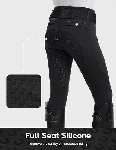 FitsT4 Sports Girls Horse Riding Pants Full Seat Silicone Girls Equestrian Pants Stretchy Kids Breeches Riding Tights Pockets thumbnail 4