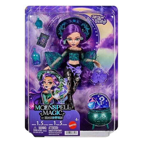 ​Monster High Doll, Moonspell Magic by Monster High Willow Thorne | Nature Witch in Green Top and Printed Pants with Cauldron Surprise & Accessories like Herb Jar, Hat & Spellbook, JMB92 thumbnail 6