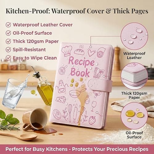 IdeaMarlle Recipe Book to Write in Your Own Recipes, Recipe Binder Hold 160 Recipes, Leather Cover Recipe Cookbook with Divider Tabs,Gifts for Mom Daughter (Pink) thumbnail 4