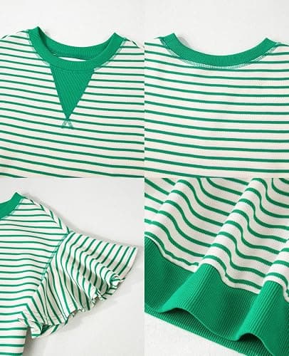 Women's Summer Striped Ruffle Short Sleeve Tops Contrast Color Block 2026 Round Neck Loose Fit Cute Casual Top Blouse thumbnail 4