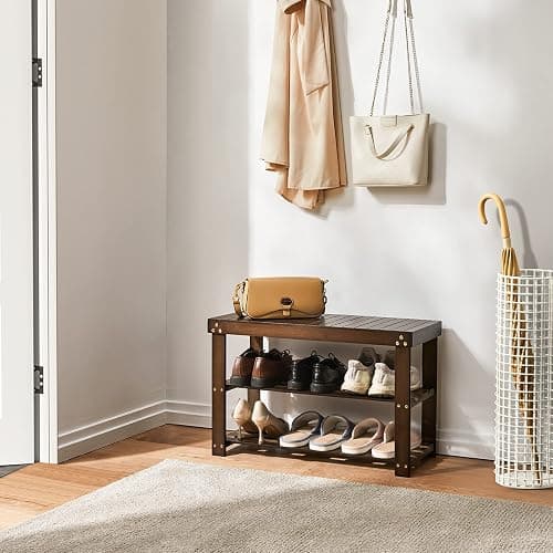 Pipishell 3 Tier Bamboo Shoe Rack Bench for Entryway, Brown | 100% natural bamboo, sturdy and durable, 300 lbs weight capacity, space-saving shoe organizer, easy assembly, holds 6–8 pairs thumbnail 7