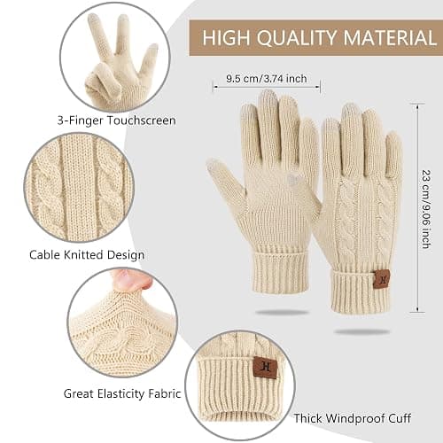 FZ FANTASTIC ZONE Womens Winter Warm Touch Screen Gloves Elastic Cuff Thermal Knit Gloves for Women Cold Weather Gifts thumbnail 2