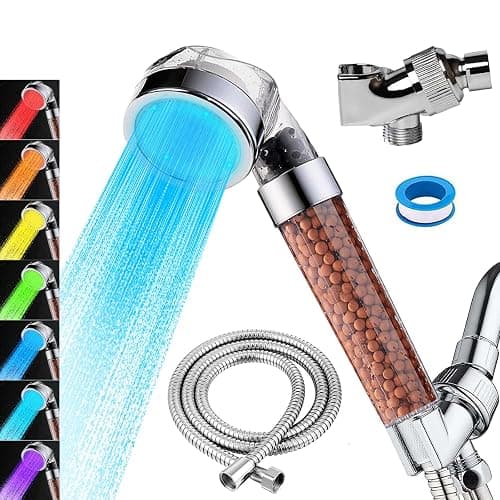 Vacto LED Handheld Shower Head Set with Filtration, Automatic 7-color Changing Shower Head Kit, High Pressure Handheld Shower Head with Hose and Bracket, Water Saving Showerheads with Filtration Beads - Image 1