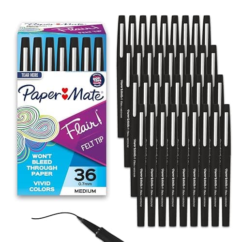 Paper Mate Flair Felt Tip Pens, Medium Point (0.7mm), Black, 36 Count - Office Supplies - Image 1