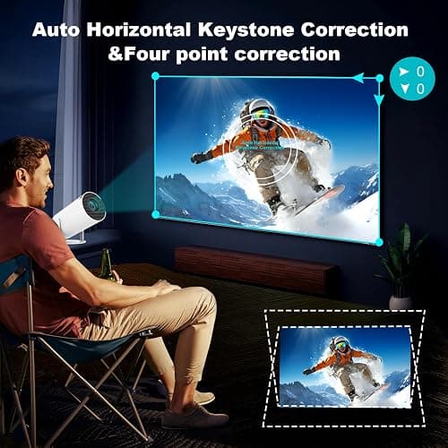 Mini Projector, HY300 PRO Portable Projector, Support 4K 1080P with Dual-Band WIFI6 5G Wireless 5.2 Bluetooth Android 13, 180° Rotatable, Auto Keystone Correction, 35"-130" Screen Video Projector thumbnail 7